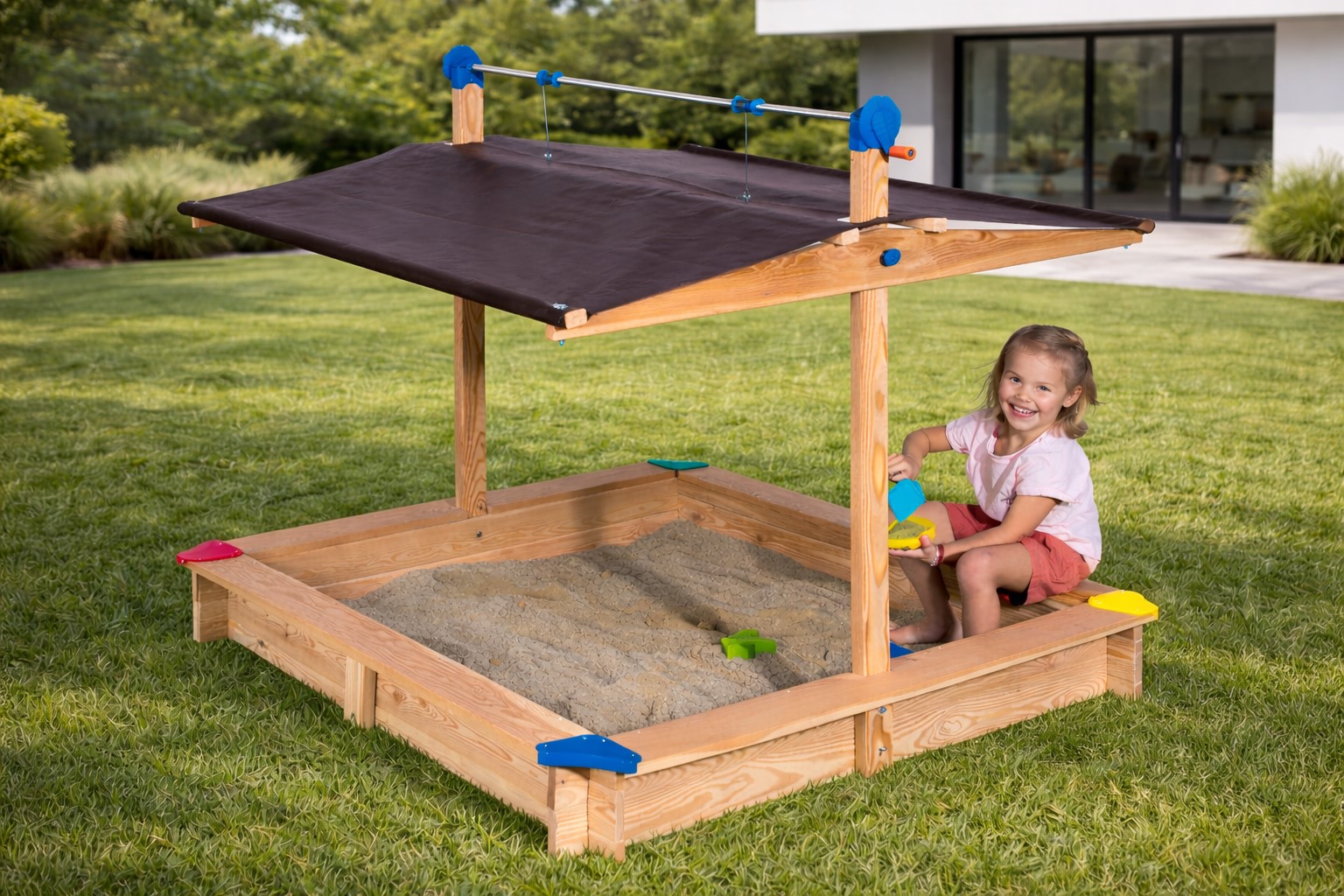 Sandkasten mit Dachlift "Mickey" - Lärche - Image 4
